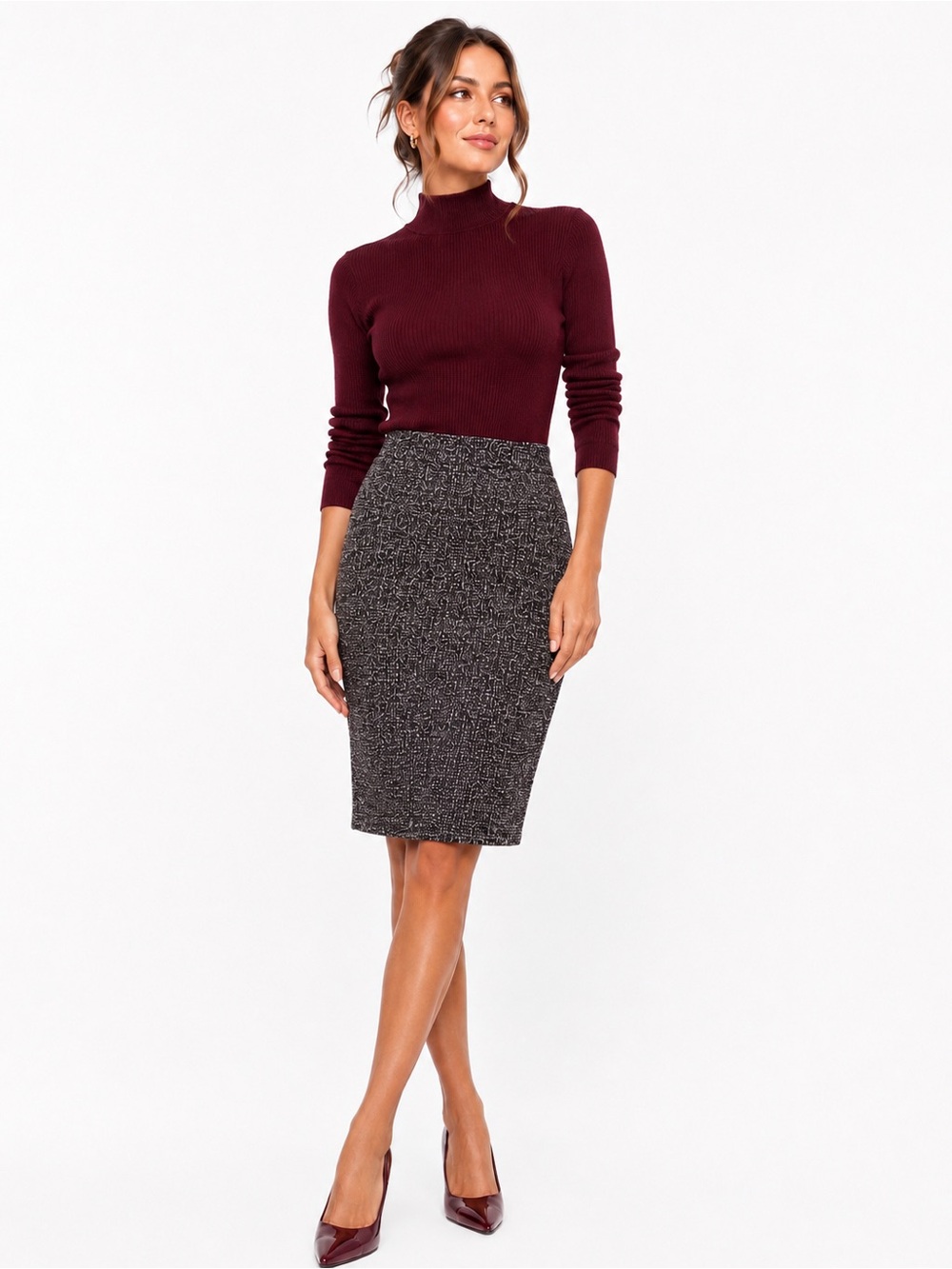 Express Burgundy Tweed Pencil Skirt Size 10 Lined Office Career Preppy Chic